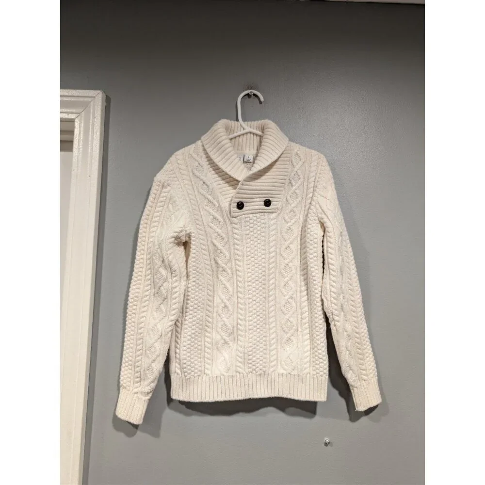 Janie and Jack Sweater Cream Cable Knit Shawl Collar Knit Boys size 6